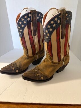 Dan Post women’s American Flag Western Cowboy Boots - Brown/Red/Blue. Size 7M